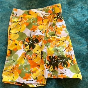 Size 4 yellow orange green floral board shorts